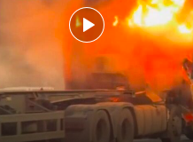 事发广州！一半挂车驾驶室燃起熊熊大火，系事故引起